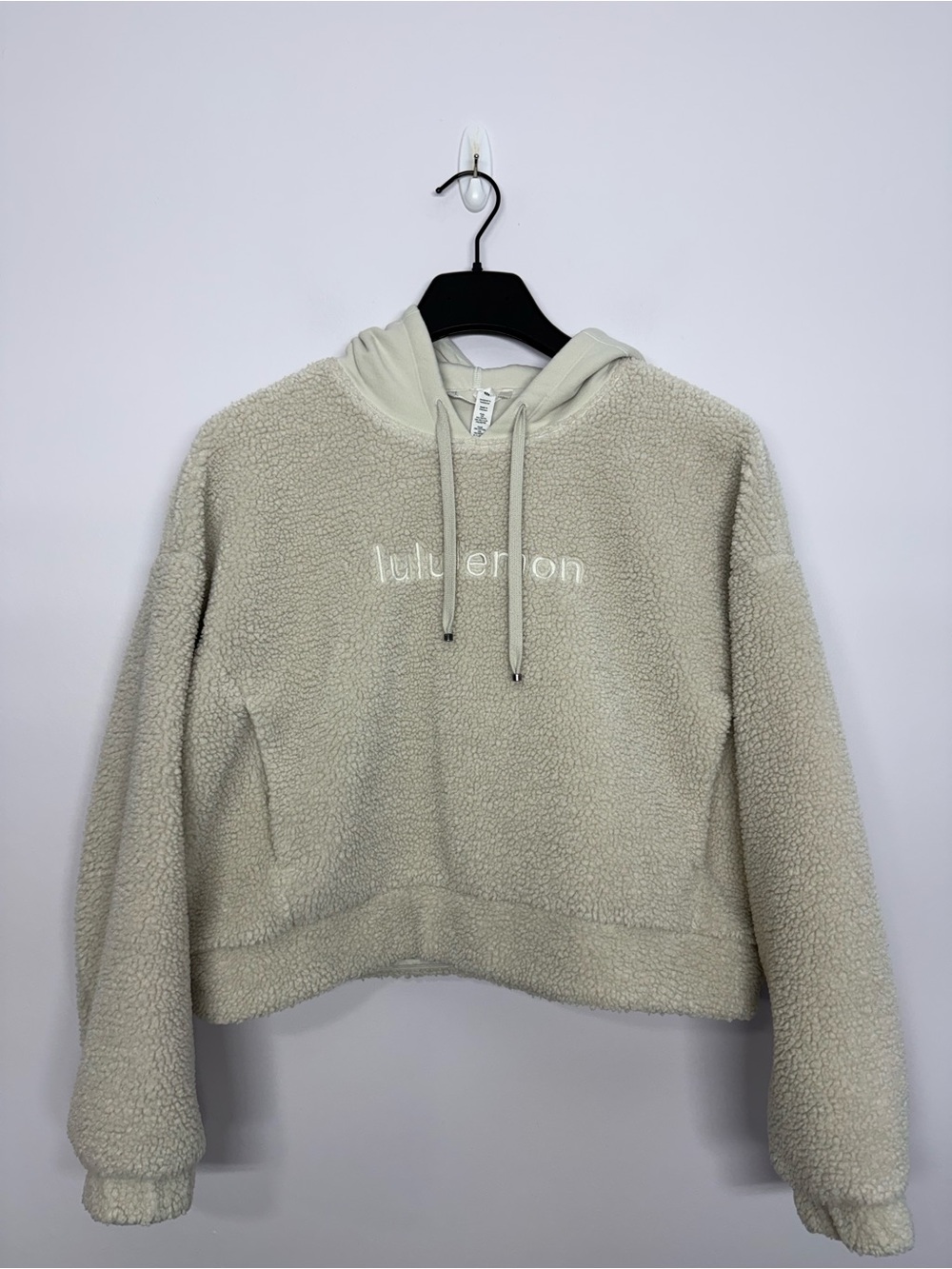 Lululemon Textured Fleece Embroidered Logo Hoodie Bone Size 8